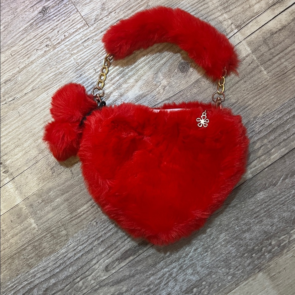 IHeart Raves Fuzzy Red Heart-Shaped Handbag